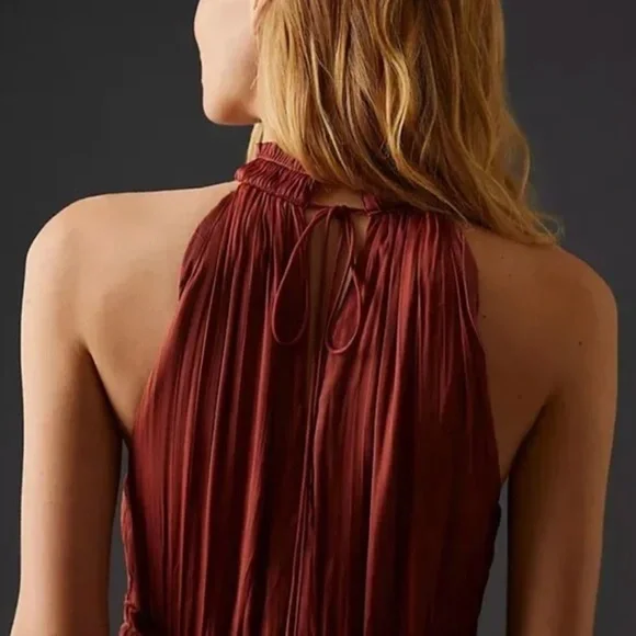 Anthropologie Tiered Pleated Halter Dress - Picture 3 of 6
